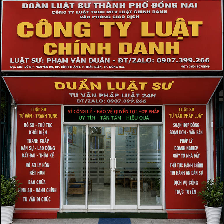 Văn phòng công ty luật chính danh ở Biên Hòa